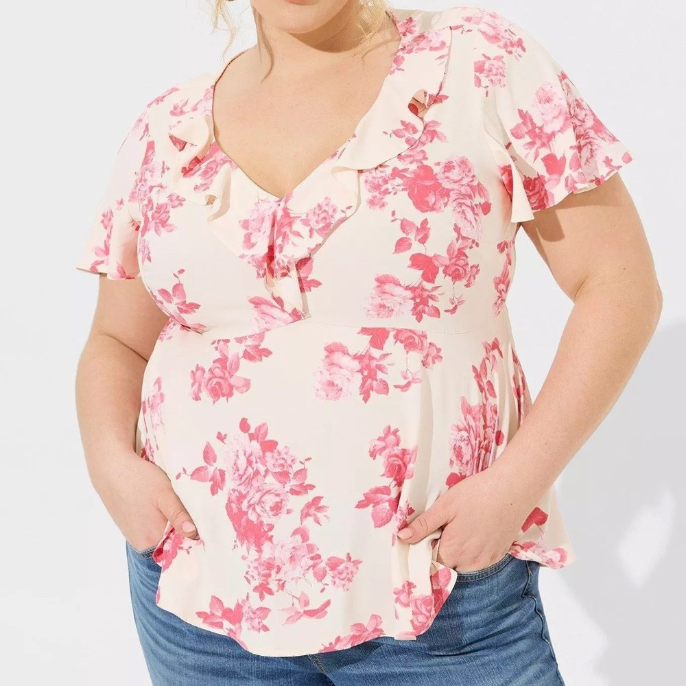 Torrid Floral Georgette Ruffle Top Size 1X
